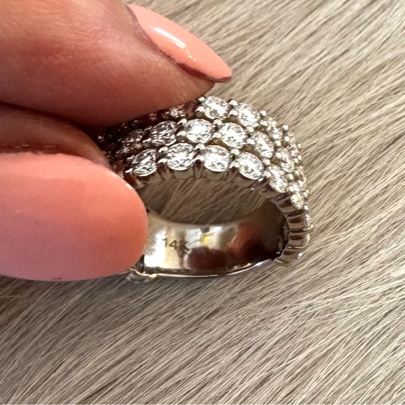 Solid 14k white gold DN 3-row round cut lab created diamond half eternity band - Picture 9 of 14